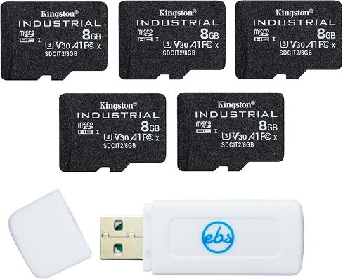 Kingston Industrial Micro SD 8GB Card (5 Pack) Class 10 UHS-I with Adapter (SDCIT2/8GB) Bundle with (1) Everything But Stromboli MicroSDHC & SD Memory Card Reader in Saudi Arabia