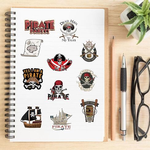 ملصقات القراصنة | 50 قطعة من ملصقات جمجمة وعظمتين متقاطعتين، ملصقات قرصان للأطفال والمراهقين والبالغين - ملصقات جمجمة قرصان مقاومة للماء من الفينيل للهواتف المحمولة والكمبيوتر المحمول وزجاجات المياه ولوح التزلج in Kuwait