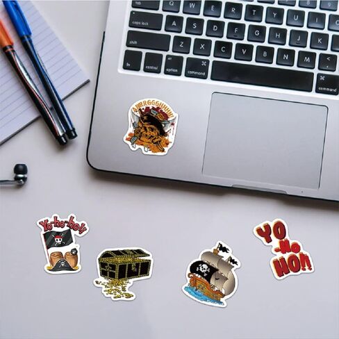 ملصقات القراصنة | 50 قطعة من ملصقات جمجمة وعظمتين متقاطعتين، ملصقات قرصان للأطفال والمراهقين والبالغين - ملصقات جمجمة قرصان مقاومة للماء من الفينيل للهواتف المحمولة والكمبيوتر المحمول وزجاجات المياه ولوح التزلج in Kuwait