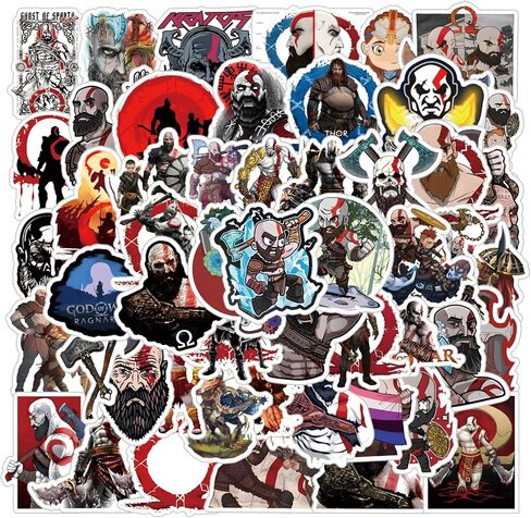 63Pcs God of War II Game Anime Stickers Pack，Halloween Decoration Vinyl Waterproof Stickers for Water Bottle, Laptop, Phone, Skateboard, Scrapbooking, Journaling, Car Decals Gifts for Kids Teens Adults in Kuwait