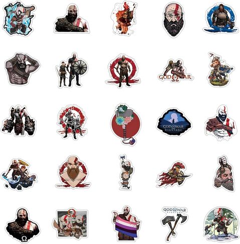 63Pcs God of War II Game Anime Stickers Pack，Halloween Decoration Vinyl Waterproof Stickers for Water Bottle, Laptop, Phone, Skateboard, Scrapbooking, Journaling, Car Decals Gifts for Kids Teens Adults in Kuwait