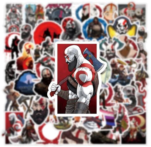 63Pcs God of War II Game Anime Stickers Pack，Halloween Decoration Vinyl Waterproof Stickers for Water Bottle, Laptop, Phone, Skateboard, Scrapbooking, Journaling, Car Decals Gifts for Kids Teens Adults in Kuwait