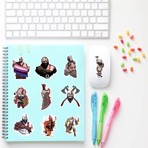 63Pcs God of War II Game Anime Stickers Pack，Halloween Decoration Vinyl Waterproof Stickers for Water Bottle, Laptop, Phone, Skateboard, Scrapbooking, Journaling, Car Decals Gifts for Kids Teens Adults in Kuwait