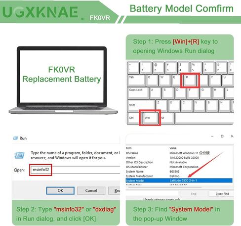 UGXKNAE FK0VR Laptop Battery Replacement for Dell Latitude 5330 7330 7430 7530 P133G P134G P135G Latitude 5330 2-in-1/7330 2-in-1/7430 2-in-1 /Series FKOVR 8H6WD 293F1 01VX5 8P81K 404T8 51R71 PX0GF in Saudi Arabia
