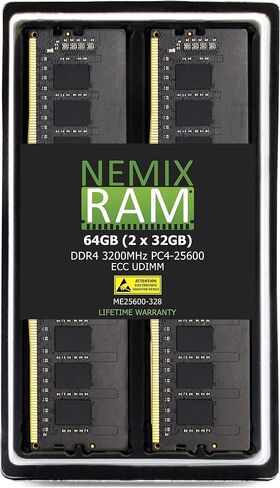 NEMIX RAM 128GB (4X32GB) DDR4 3200MHZ PC4-25600 ECC UDIMM متوافق مع خادم DELL PowerEdge T150 in Kuwait
