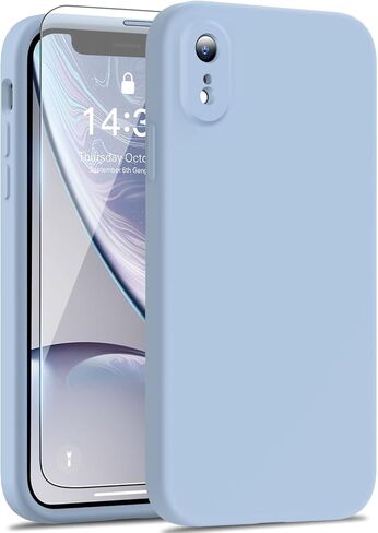 حافظة Goodon مصممة لهاتف iPhone XR مع واقي شاشة - غطاء كاميرا محسّن - بطانة ناعمة من الألياف الدقيقة - حافظة هاتف واقية مقاومة للصدمات من السيليكون السائل مقاس 6.1 بوصة للرجال والنساء والفتيات - أسود in Saudi Arabia