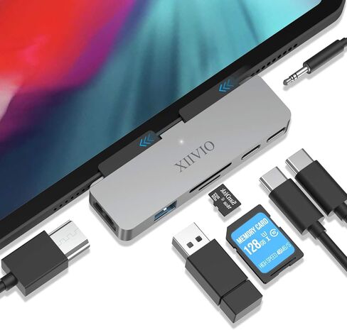 موزع USB C لايباد برو 2019 2018، محول زدفيو 7 في 1 USB نوع C الى 4K HDMI مع USB 3.0، شحن USB-C PD وقارئ بطاقات SD/TF، مقبس سماعة راس 3.5 ملم متوافق مع ايباد برو الجديد 2019 2018 11/12.9 انش in Kuwait
