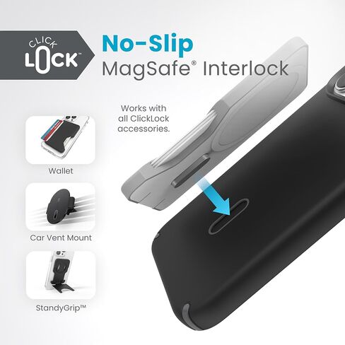 Speck iPhone 15 Pro Max Case - ClickLock No-Slip Interlock, Built for MagSafe, Drop Protection - Scratch Resistant, Soft Touch, 6.7 Inch Phone Case - Presidio2 Pro Black/Slate Grey/White in Saudi Arabia