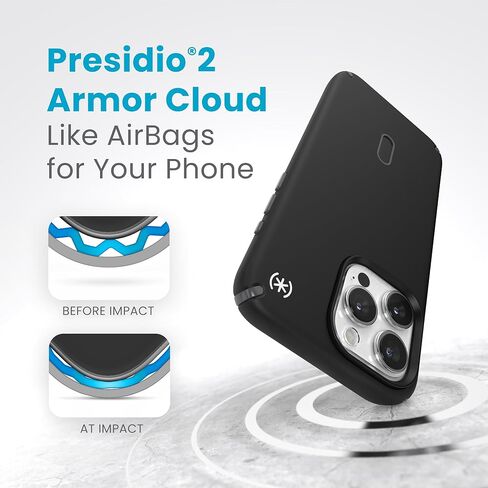 Speck iPhone 15 Pro Max Case - ClickLock No-Slip Interlock, Built for MagSafe, Drop Protection - Scratch Resistant, Soft Touch, 6.7 Inch Phone Case - Presidio2 Pro Black/Slate Grey/White in Saudi Arabia