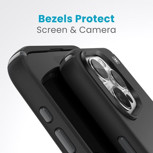Speck iPhone 15 Pro Max Case - ClickLock No-Slip Interlock, Built for MagSafe, Drop Protection - Scratch Resistant, Soft Touch, 6.7 Inch Phone Case - Presidio2 Pro Black/Slate Grey/White in Saudi Arabia
