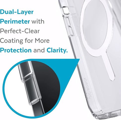 Speck iPhone 12 Clear Case - Drop Protection Fits iPhone 12 Pro & iPhone 12 Phones - Built for MagSafe - Anti-Yellowing & Anti-Fade with Dual Layer Slim Design 6.1 Inch - Perfect Clear Presidio in Saudi Arabia