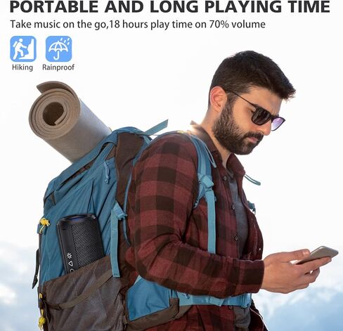 مكبر صوت بلوتوث لاسلكي من LENRUE F21، مكبر صوت بلوتوث محمول، مكبرات صوت مقاومة للماء في الهواء الطلق مع ضوء، صوت ستيريو هاي فاي، وقت تشغيل 24 ساعة، هدية للرجال والنساء للاستمتاع بالموسيقى (أسود) in Kuwait