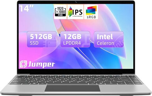 كمبيوتر محمول Jumper، ذاكرة وصول عشوائي DDR4 بسعة 12 جيجابايت، ومحرك أقراص SSD سعة 512 جيجابايت، Intel Celeron J4105 رباعي النواة، كمبيوتر محمول رفيع وخفيف الوزن، شاشة Full HD 1080P، مكبرات صوت مزدوجة، 2.4/5 جيجا هرتز، عمر بطارية طويل، كاميرا ويب عالية ال in Saudi Arabia