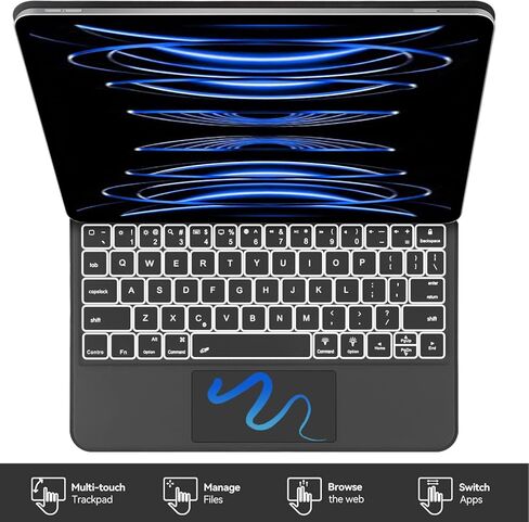 حافظة كيبورد بمشبك مغناطيسي لايباد برو 11 وايباد اير الجيل الخامس والرابع 10.9 انش، كيبورد سحري باضاءة خلفية ولوحة تحكم باللمس متعددة اللمس، حافظة حامل عائم لايباد برو 11 انش (الجيل in Kuwait