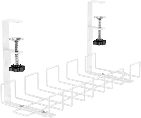 صينية إدارة الكابلات تحت المكتب من Oyydecor - 15.7 بوصة بدون إدارة كابلات الحفر تحت المكتب مع تثبيت المشابك، إدارة كابلات مكتب معدني قوي للسكن الجامعي أو المكتب أو المنزل، أبيض in Kuwait