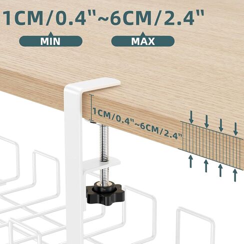 صينية إدارة الكابلات تحت المكتب من Oyydecor - 15.7 بوصة بدون إدارة كابلات الحفر تحت المكتب مع تثبيت المشابك، إدارة كابلات مكتب معدني قوي للسكن الجامعي أو المكتب أو المنزل، أبيض in Kuwait