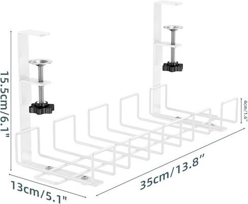 صينية إدارة الكابلات تحت المكتب من Oyydecor - 15.7 بوصة بدون إدارة كابلات الحفر تحت المكتب مع تثبيت المشابك، إدارة كابلات مكتب معدني قوي للسكن الجامعي أو المكتب أو المنزل، أبيض in Kuwait