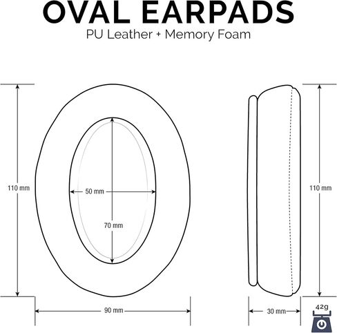 Brainwavz Replacement Earpads for ATH M50X, M50BT, Steelseries Arctis, Pro Wireless & Stealth 600, HyperX Cloud, AKG, SHURE, Philips & Many More Headphones, Memory Foam Ear Pad Cushions, Black Oval in Kuwait