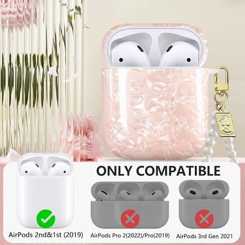 Luxury Pearl Keychain Airpods 2/1 Case Cover with Cleaner kit, Cute Glitter TPU Protective Case for Girls Women Compatible with Airpod 2nd&1st Generation, Apple Air pods Charging Case Accessories-Pink in Kuwait
