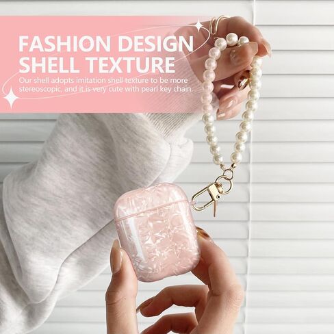 Luxury Pearl Keychain Airpods 2/1 Case Cover with Cleaner kit, Cute Glitter TPU Protective Case for Girls Women Compatible with Airpod 2nd&1st Generation, Apple Air pods Charging Case Accessories-Pink in Kuwait