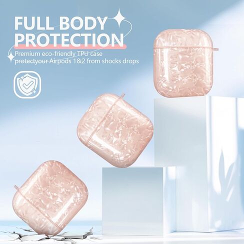 Luxury Pearl Keychain Airpods 2/1 Case Cover with Cleaner kit, Cute Glitter TPU Protective Case for Girls Women Compatible with Airpod 2nd&1st Generation, Apple Air pods Charging Case Accessories-Pink in Kuwait