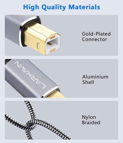 كابل طابعة Larxavn USB B إلى USB C، كابل طابعة USB C USB C إلى USB B متوافق مع الطابعة والماسح الضوئي ووحدة تحكم MIDI ولوحة مفاتيح MIDI والمزيد - 20 قدم in Kuwait