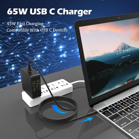 Universal 65W USB C Charger - USB C Laptop Charger 65 watt Type C : for Lenovo/HP/Dell/Steam Stream Steak Deck/Asus/Samsung/Acer/MacBook pro and All Computer or Smart Phone,USB-C AC Power Adapter Cord in Kuwait