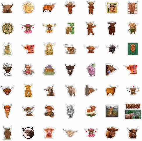 50 قطعة ملصقات بقرة المرتفعات ، ملصقات البقرة المقاومة للماء من الفينيل لزجاجات المياه والكمبيوتر المحمول وكأس القصاصات والهاتف ولوح التزلج in Kuwait