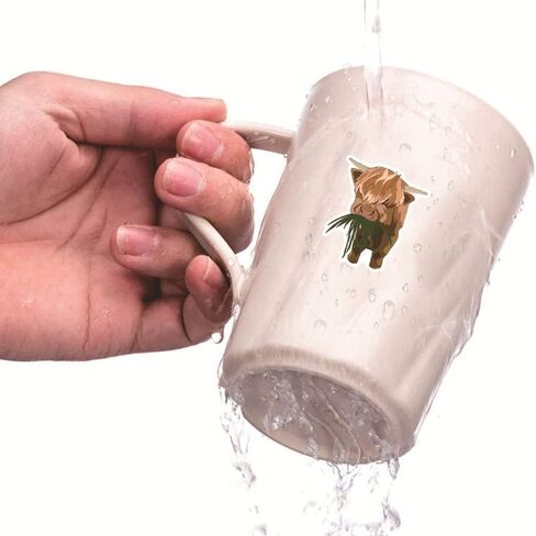 50 قطعة ملصقات بقرة المرتفعات ، ملصقات البقرة المقاومة للماء من الفينيل لزجاجات المياه والكمبيوتر المحمول وكأس القصاصات والهاتف ولوح التزلج in Kuwait