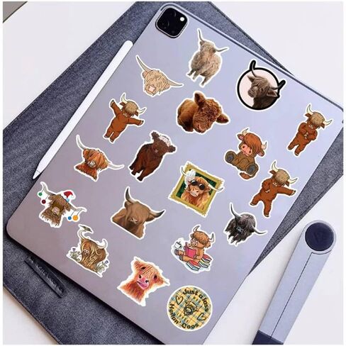50 قطعة ملصقات بقرة المرتفعات ، ملصقات البقرة المقاومة للماء من الفينيل لزجاجات المياه والكمبيوتر المحمول وكأس القصاصات والهاتف ولوح التزلج in Kuwait