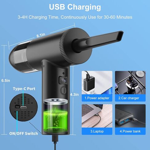 منفضة هواء مضغوطة من BENMAZ - منفضة كهربائية 110000 دورة في الدقيقة - منفاخ هواء لتنظيف لوحة مفاتيح الكمبيوتر والسيارة - منفضة هواء لاسلكية قابلة لإعادة الشحن بقوة 7600 مللي أمبير في الساعة، منظف لوحة مفاتيح الكمبيوتر، منفضة هواء كهربائية in Kuwait