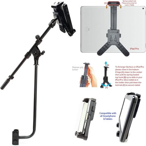 ChargerCity Multi-Adjust Metal Pole/Bar Mic Microphone Stand Clamp on Boom Live Video Streaming Mount for Smartphone& Tablet Like iPad Air Mini Pro All Generation iPhone & Galaxy S Phone Fold Pixel in Saudi Arabia
