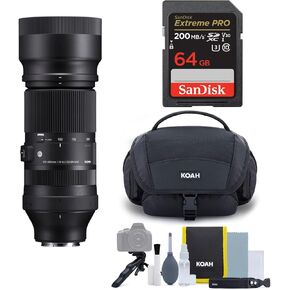 Sigma 100-400mm f/5-6.3 DG DN OS Contemporary Lens for Sony E-Mount Bundle | 64GB Memory Cards, Cleaning Kit, Camera System Gadget Bag with Accessory, (4 items) in Kuwait