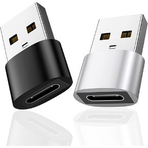 محول USB C (أنثى) إلى USB (ذكر) 2 حزمة، USB C إلى USB A محول تحويل موصل شحن سريع متوافق، أسود وفضي in Kuwait