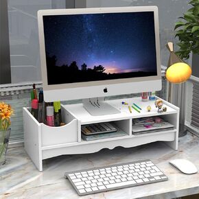 KUAIYU Monitor Riser, Monitor Stand, Monitor Stand for Desk, White Computer Monitor Stand, Monitor Stand Riser Shelf with Organizer, Compatible Computer, Desktop,Laptop. (5.9 inches) in Kuwait