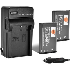 DSTE Replacement for 2X NP-90 Battery + DC94 Travel and Car Charger Adapter Compatible Casio Exilim EX-H10 EX-H15 EX-H20 EX-FH100 Camera in Kuwait