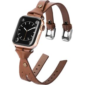 Minyee Leather Bands Compatible with Apple Watch Band 41mm 40mm 38mm 44mm 45mm 42mm 49mm Women, Double Knotted Fasten with Rivet Stylish Dressy Leather Strap for iWatch Ultra 2, Series 9/8/7/6/5/4/3/2/1/SE in Kuwait
