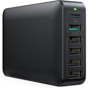 USB Charger 60W USB Charging Hub 12A 6-Port Desktop USB Charging Station with Multiple Port Compatible with iPhone 15 Pro Max 14 Pro Max 13 Pro Max, iPad Pro Air Galaxy S23 Edge Note Dark Black in Saudi Arabia