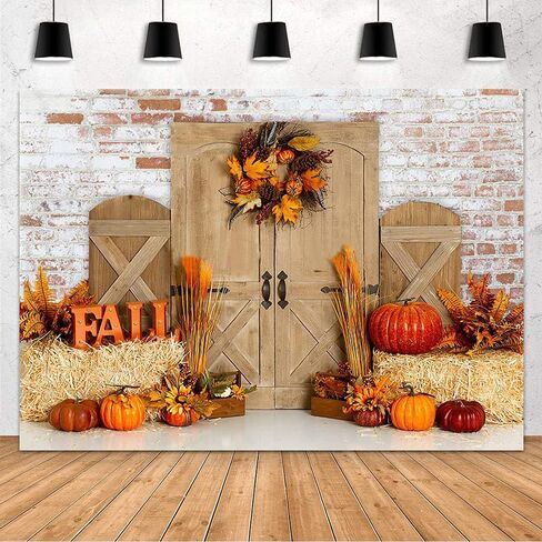 MEHOFOND الخريف عيد الهالوين عيد الشكر التصوير خلفية سقوط الحظيرة ريفي باب خشبي الحصاد خلفية القرع القيقب استحمام الطفل ديكور صورة خلفية الصورة كشك الصور استوديو 10x7ft in Kuwait
