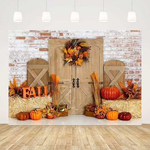 MEHOFOND الخريف عيد الهالوين عيد الشكر التصوير خلفية سقوط الحظيرة ريفي باب خشبي الحصاد خلفية القرع القيقب استحمام الطفل ديكور صورة خلفية الصورة كشك الصور استوديو 10x7ft in Kuwait