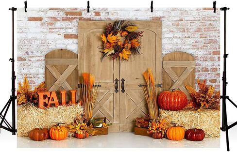MEHOFOND الخريف عيد الهالوين عيد الشكر التصوير خلفية سقوط الحظيرة ريفي باب خشبي الحصاد خلفية القرع القيقب استحمام الطفل ديكور صورة خلفية الصورة كشك الصور استوديو 10x7ft in Kuwait