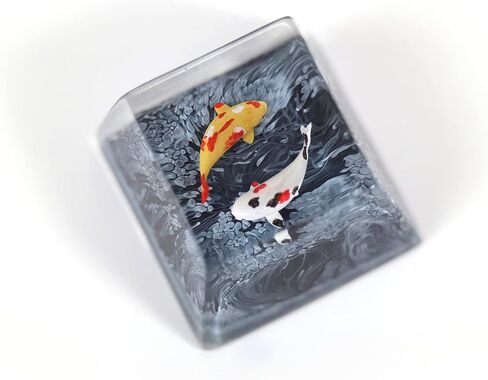 MECHKYP غطاء مفتاح مصنوع يدويًا من الراتنج بإضاءة خلفية من Koi Fish R4/Esc Artisan Keycap لامع من خلال غطاء مفتاح شفاف ملف تعريف OEM للوحة المفاتيح الميكانيكية للألعاب Cherry MX استبدال DIY (وردي-برتقالي) in Kuwait