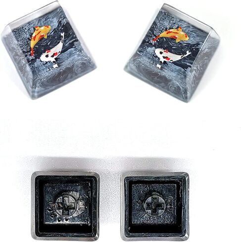 MECHKYP غطاء مفتاح مصنوع يدويًا من الراتنج بإضاءة خلفية من Koi Fish R4/Esc Artisan Keycap لامع من خلال غطاء مفتاح شفاف ملف تعريف OEM للوحة المفاتيح الميكانيكية للألعاب Cherry MX استبدال DIY (وردي-برتقالي) in Kuwait