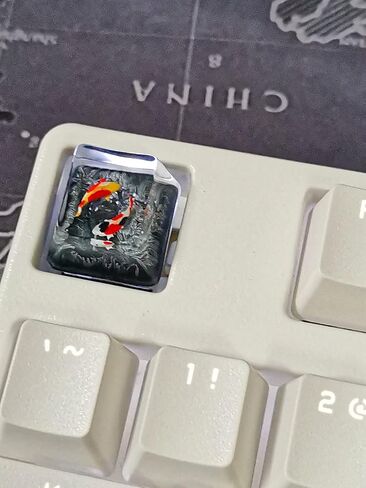 MECHKYP غطاء مفتاح مصنوع يدويًا من الراتنج بإضاءة خلفية من Koi Fish R4/Esc Artisan Keycap لامع من خلال غطاء مفتاح شفاف ملف تعريف OEM للوحة المفاتيح الميكانيكية للألعاب Cherry MX استبدال DIY (وردي-برتقالي) in Kuwait