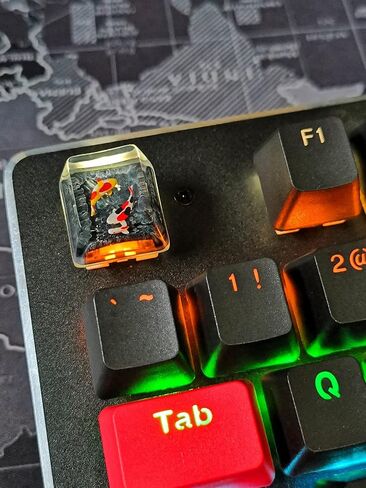 MECHKYP غطاء مفتاح مصنوع يدويًا من الراتنج بإضاءة خلفية من Koi Fish R4/Esc Artisan Keycap لامع من خلال غطاء مفتاح شفاف ملف تعريف OEM للوحة المفاتيح الميكانيكية للألعاب Cherry MX استبدال DIY (وردي-برتقالي) in Kuwait
