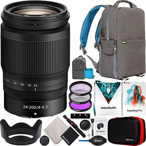 Nikon NIKKOR Z 24-200mm f/4-6.3 VR Telephoto All-in-One Zoom Lens for Nikon Z Mount Mirrorless Cameras 20092 Bundle with Deco Gear Backpack Case + Photo Video Software + Filter Kit + Accessories Set in Saudi Arabia