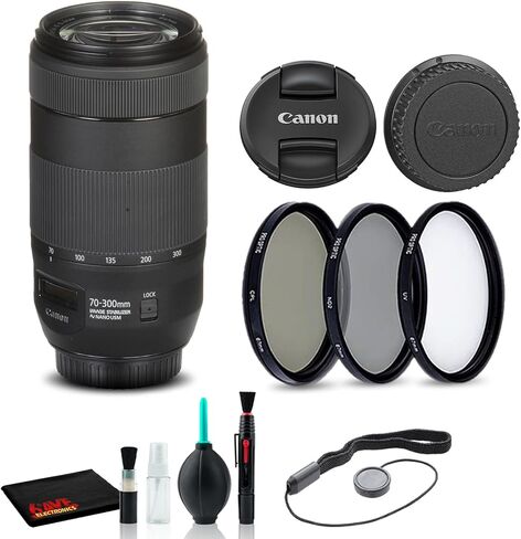 عدسة Canon EF 70-300mm f/4-5.6 is II USM (0571C002) + طقم مرشح + حافظة للغطاء + طقم تنظيف + المزيد (متجدد) in Kuwait