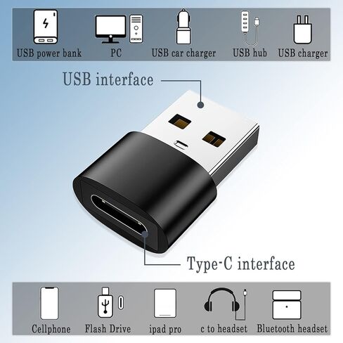 محول USB C (أنثى) إلى USB (ذكر) 2 حزمة، USB C إلى USB A محول تحويل موصل شحن سريع متوافق، أسود وفضي in Kuwait