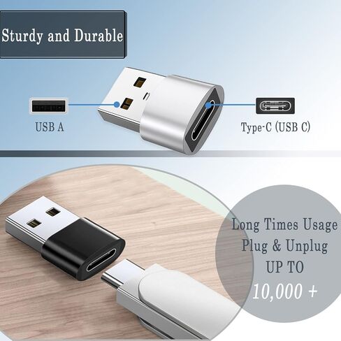 محول USB C (أنثى) إلى USB (ذكر) 2 حزمة، USB C إلى USB A محول تحويل موصل شحن سريع متوافق، أسود وفضي in Kuwait