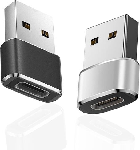 محول USB C انثى الى USB ذكر، عبوة من قطعتين، محول USB C الى USB محول تحويل موصل متوافق مع الشحن السريع، اسود وفضي in Kuwait